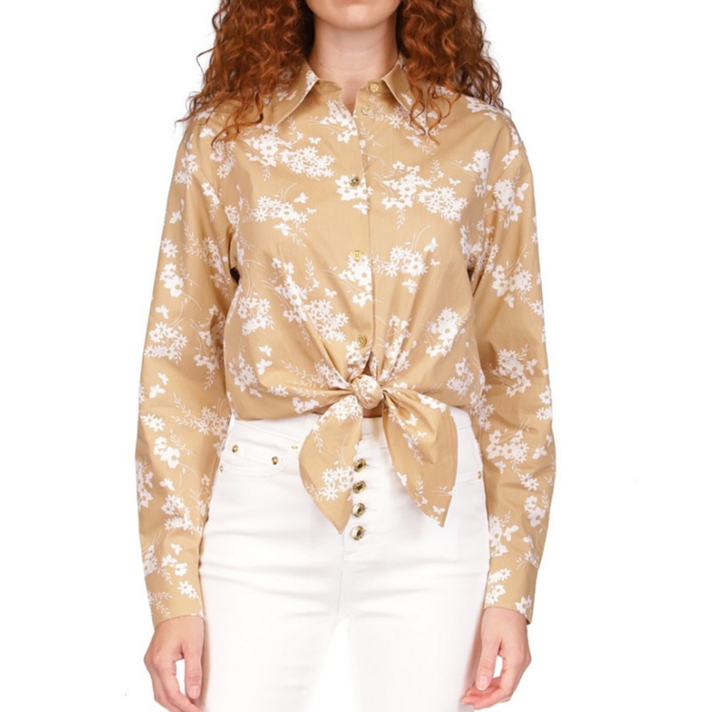 Michael Kors Floral Tie-Front Blouse - Tan